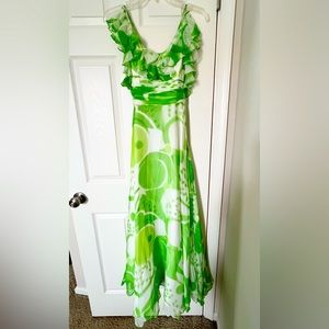 Vintage green/white print evening gown